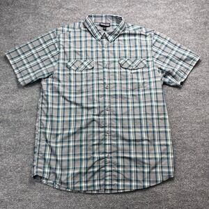Patagonia Mens High Moss Teal Plaid Short Sleeve Button Down Shirt Large 54040